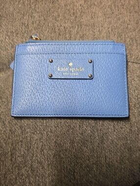 kate spade Sky Blue Leather Card Case with Gold Plaque